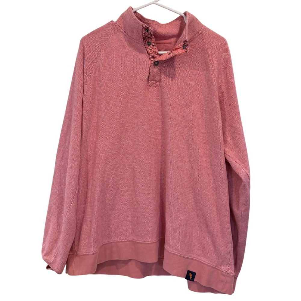 Margaritaville Island Reserve Mens XL Salmon Pink Quarter Button Pullover Cotton